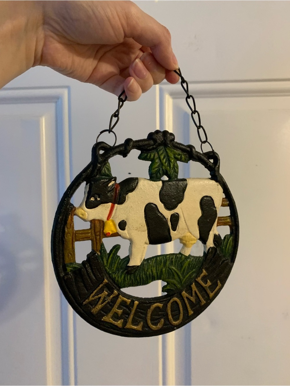 Vintage cast Iron Cow Welcome Sign Round Hanging Plaque, Country Farm  Decor